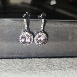 Elegant .925 Sterling Silver and Pink Drop Earrings